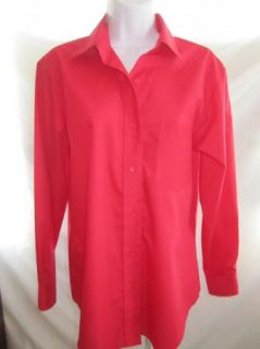 Sz 6 Foxcroft Shirt DK Coral Red Button Front Cotton Blend Wrinkle