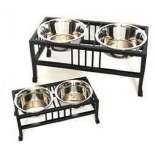 Pet Raised Elevated Dog Stainless Steel 2 Bowl Feeder Iron Rack Small
