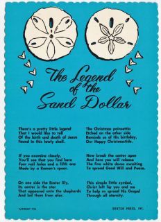 Chrome Postcard Legend of The Sand Dollar Poem Keyhole Urchin 1973