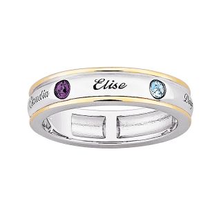 Sterling Silver 2 Tone Name & Birthstone Color Crystal Mothers Band
