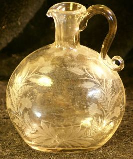 Vintage Decanter with Etched Flowers and Leaves