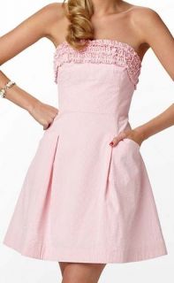 2012 $218 Lilly Pulitzer Ferra Dress Strapless Ruffle Seersucker Pink