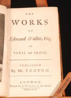 1730 Edmund Waller Verse Prose Civil War Lyric