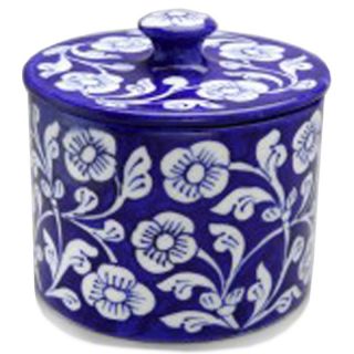 MyMela Handcrafted, Hand Painted Blue Aster Jar