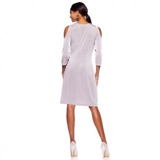 Slinky® Brand Cold Shoulder Dress with Sequin Neckline