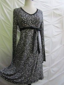 Ellen Tracy Black White Ruched Damask Sheath Jersey Knit Dress V Neck