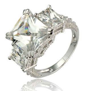 Emerald Cut Cubic Zirconia 3 Stone Sterling Silver Wedding Engagement