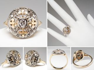 Vintage Old Euro Diamond Ring Openwork & Engravings 14K Gold sku