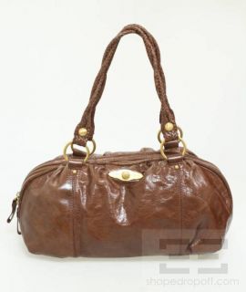 elliott lucca brown leather braided trim handbag