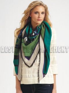 EMILIO PUCCI emerald PAPAVERI 100% wool 50 scarf PASHMINA shawl NWT