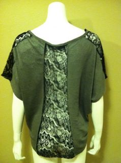 New Patterson J Kincaid Gray Shirt Blouse Top Lace Accents Womens L