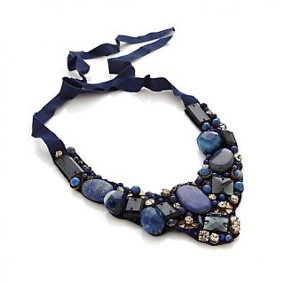  Khan Lapis and Stone Blue Silk Chiffon 45 Bib Necklace