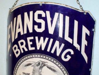 1890s Evansville Brewery Beer Curved Porcelain Sign