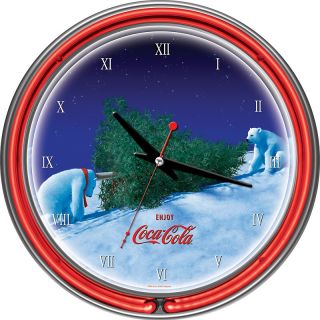Coca Cola Polar Bear with Tree Neon Wall Clock   14.5in