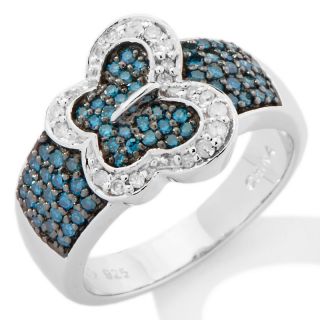 50ct Blue and White Diamond Sterling Silver Butterfly Design Buckle