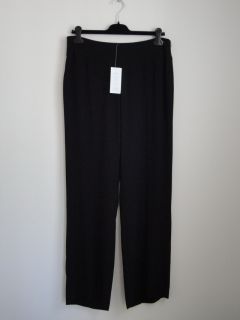 New Eileen Fisher Black Silk Georgette Crepe Straight Pants Trouser