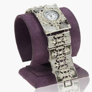Gold GP Ladies Rectangle White Crystal Enamel bangle Watch A1268K