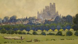  Burleigh RI Impressionist European Ely Cathedral Sheep Painting