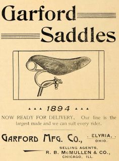 1894 Ad Garford Saddles Elyria Ohio Bicycle McMullen Original