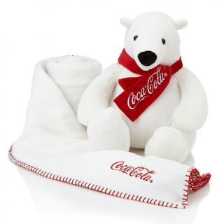 Coca Cola Stuffed Polar Bear, Throw Blanket   50 x 60in