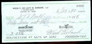 Weeb Ewbank Signed NFL Hall of Fame Check Autograph