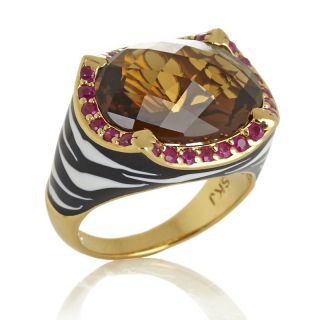 Sima K 7.51ct Cinnamon Quartz and Ruby Vermeil Zebra Ring