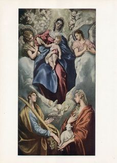 El Greco Print Vintage 1945 The Virgin with Santa Ines and Santa Tecla