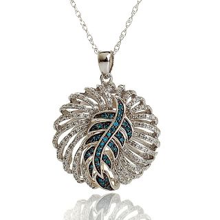 Blue White Diamond Silver Feather 18in Necklace   .51ct