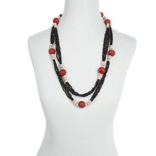  Sanjita Black, Coral Color and Cream Beaded 60 Neckla