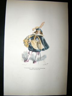 Grandville des Animaux 1842 Hand Col Print. Dog In fancy Costume