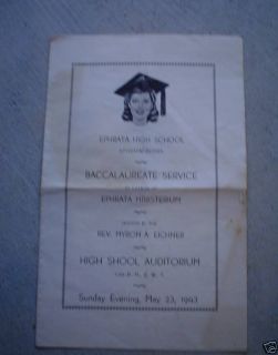 Vintage 1943 Ephrata High School Baccalaureate Pamphlet