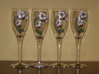 Perrier Jouet Hand Painted Crystal Champagne Flutes Belle Epoque