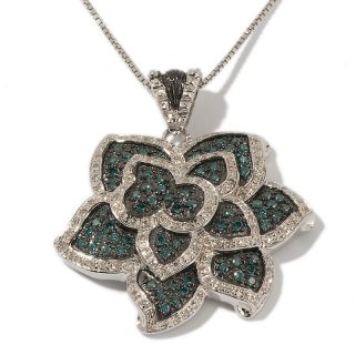 Blue and White Diamond Flower on 18in Necklace   1.02ct at