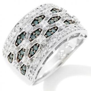 Blue and White Diamond Sterling Silver Band Ring   .77ct