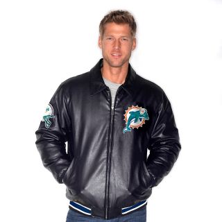 III NFL Fashion Leather Like Jacket with Chenille Logos   Dolphins