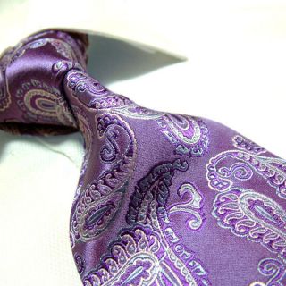 Handmad 7 Seven fold 100% silk tie purple paisley