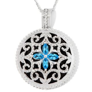 Black Onyx and Blue Topaz Sterling Silver Pendant with 18 Chain