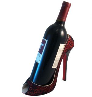 Wild Eye Design Red with Black Lace High Heel Shoe Wine Bottle Holder