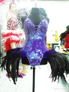 Evita Dance Drag Feather Fantail Costume Leotard XS XL