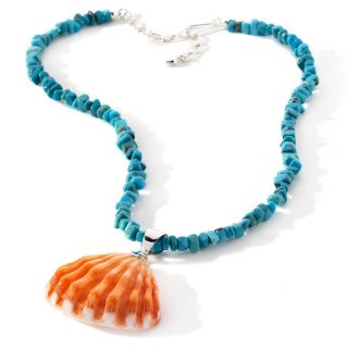 Jay King Lions Paw Shell Pendant and 18 Beaded Turquoise Necklace at