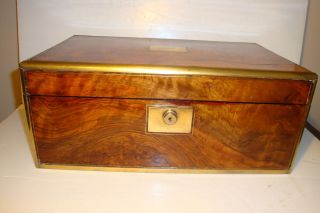Stunnning Antique 19th c English Writing Slope Box w Brass Trim Orig