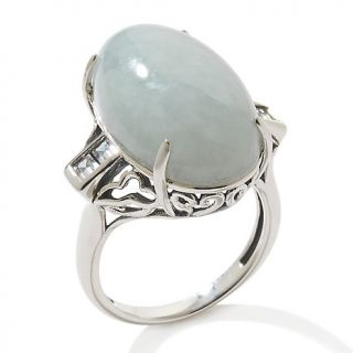 Jade of Yesteryear Green Jade and CZ Sterling Silver Heart Ring
