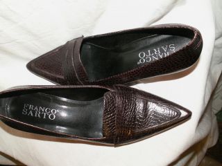 Franco Sarto Leather Point Toe Heels Loafers Dark Brown 8 M
