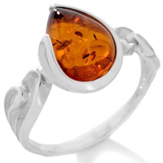 Age of Amber Age of Amber Pear Shaped Honey Amber Sterling Silver Ring