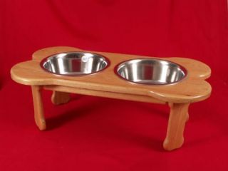 Elevated Raised Dog Feeder Bowl Dish Solid Oak 9 FREE NAME STAIN
