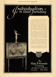 1921 Ad Elgin A Simonds Co Period Furniture Cabinet Original
