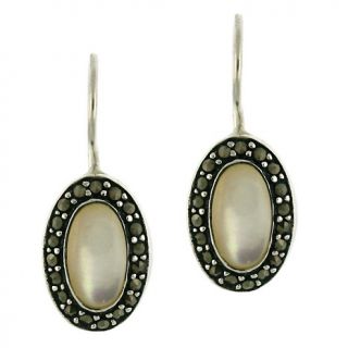 105 9001 mother of pearl and marcasite sterling silver drop earrings