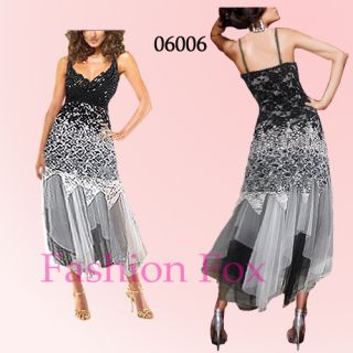 Fab Black White Double Lace Evening Dress 06006 Sz 14