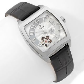 Bulova Ladies Open Flower Black and White Automatic Watch with Lea