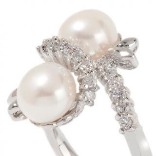 9mm Cultured Freshwater Pearl and CZ Floral Bypass Ring